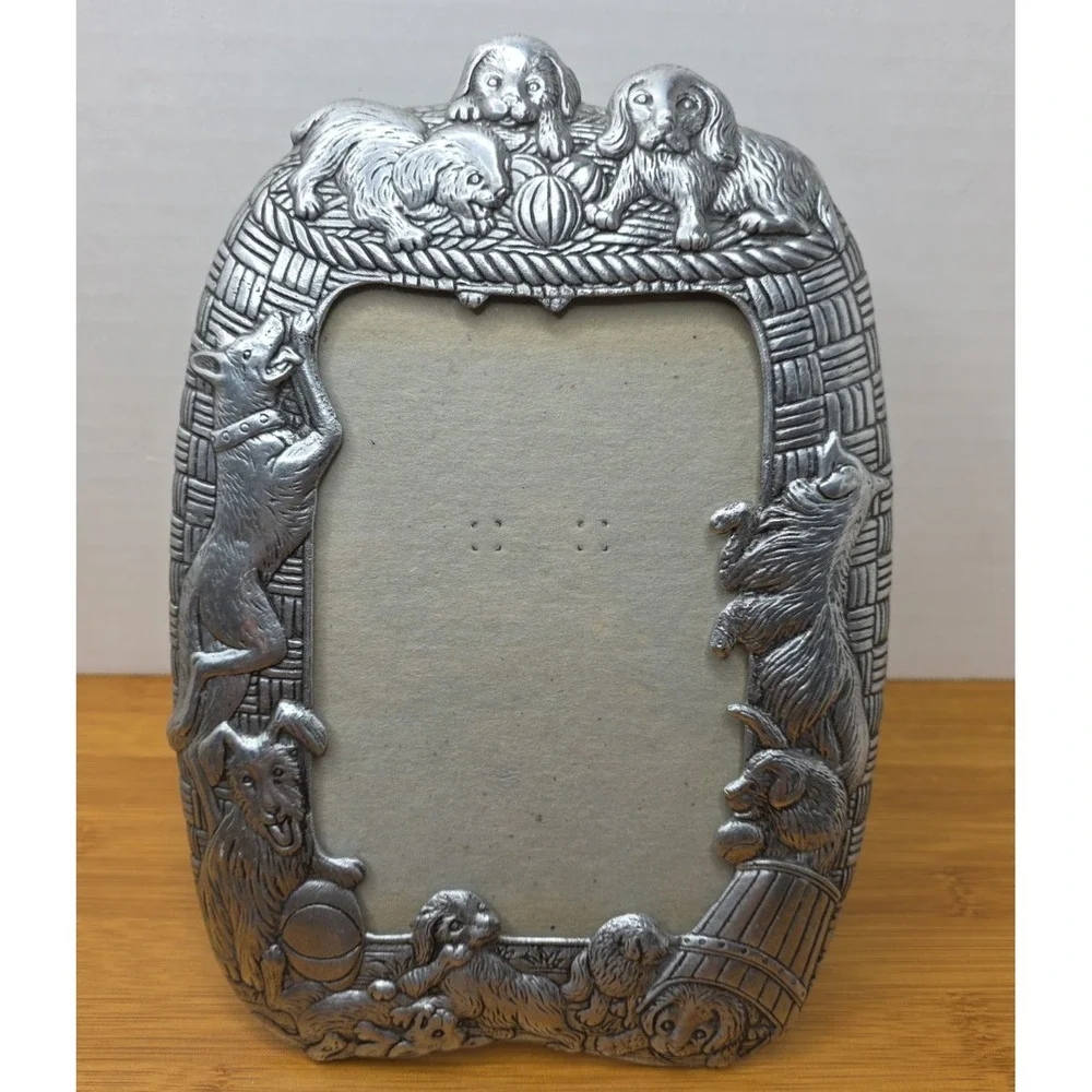 Vintage 1987 Arthur Court Puppy Dog Frame 5x7 Photo Size Silver Aluminum Alloy